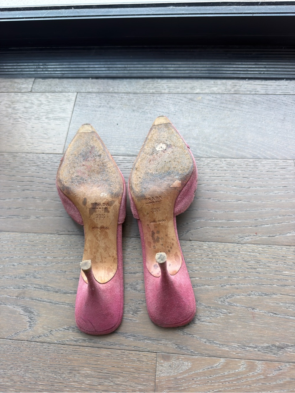 Prada Pink Suede Pointed-Toe Mule with Grommet & Bow Detail - Picture 4 of 4